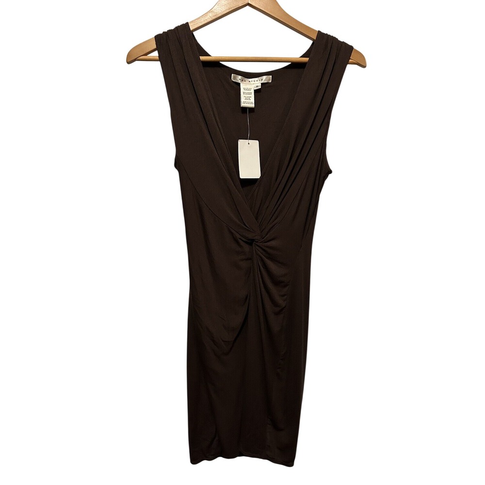 Max Studio Mini‎ Dress Womens Medium M Brown Sleeveless Stretch Knot Front NWT